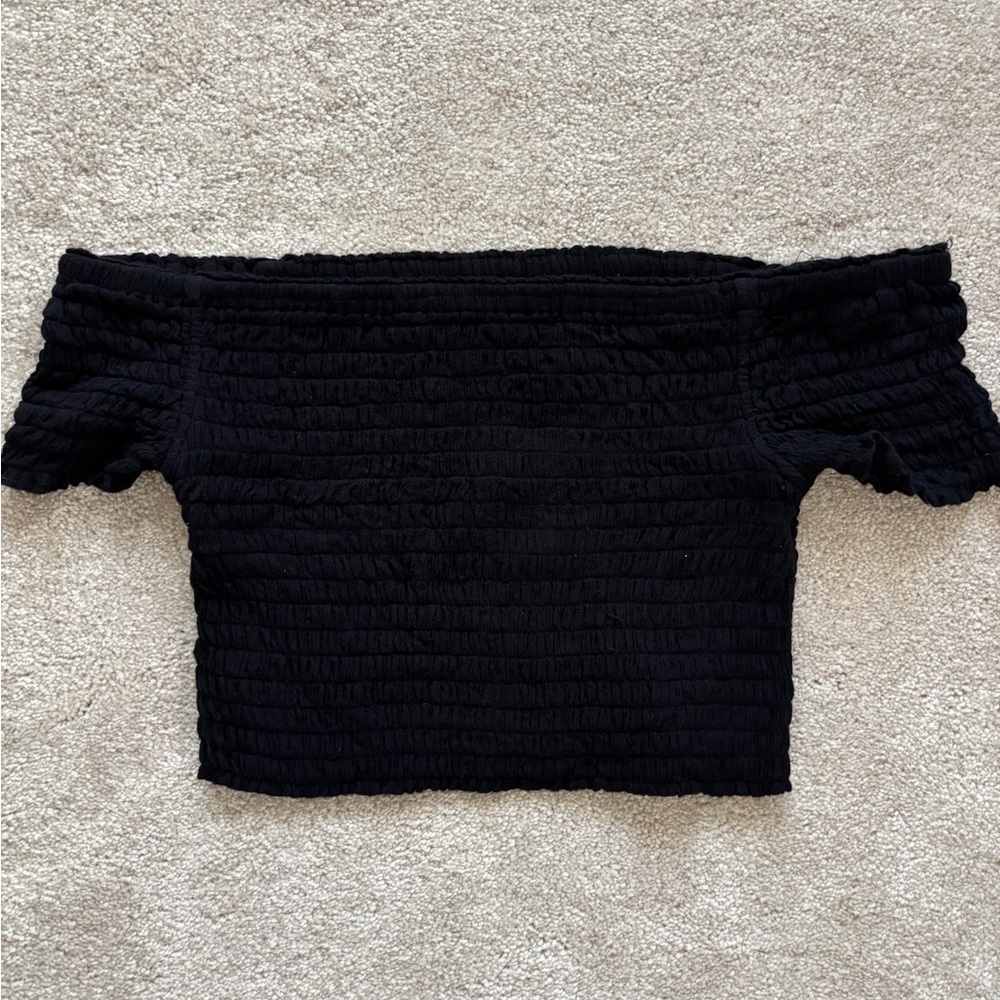 Free People Black Off-Shoulder Crop Top, Sz M